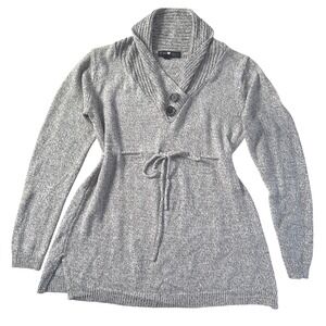 Derek Heart Maternity Knit Tunic Long Sweater XL Gray Shawl Collar‎ Tie waist